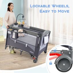 Gymax 6-in-1 Baby Travel Cot Folding Playpen With Changing Table Carry Bag in Dark Navy - thumbnail 6