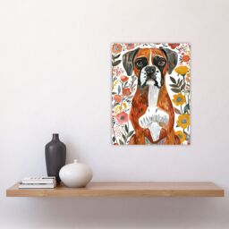 "Artery8 Boxer Dog Lover Watercolour Floral Portrait Wall Art Print - Size: W24"" x H32""" - thumbnail 4