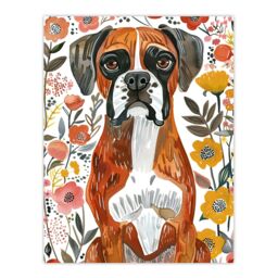 "Artery8 Boxer Dog Lover Watercolour Floral Portrait Wall Art Print - Size: W24"" x H32""" - thumbnail 1