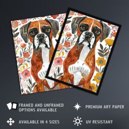 "Artery8 Boxer Dog Lover Watercolour Floral Portrait Wall Art Print - Size: W24"" x H32""" - thumbnail 2