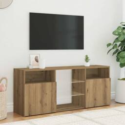 Berkfield Home TV Cabinet with LED Lights Artisian Oak 120x30x50 cm Engineered Wood in Brown - Size: 120 x 30 x 50 cm - thumbnail 4