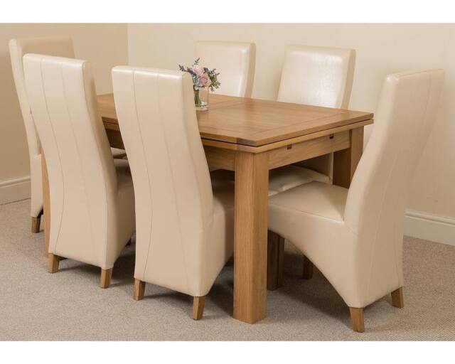 Thats Furniture Richmond 140-220cm Oak Extending Dining Table & 6 Lola Leather Chairs in Cream - image 1