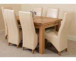 Thats Furniture Richmond 140-220cm Oak Extending Dining Table & 6 Lola Leather Chairs in Cream - thumbnail 1