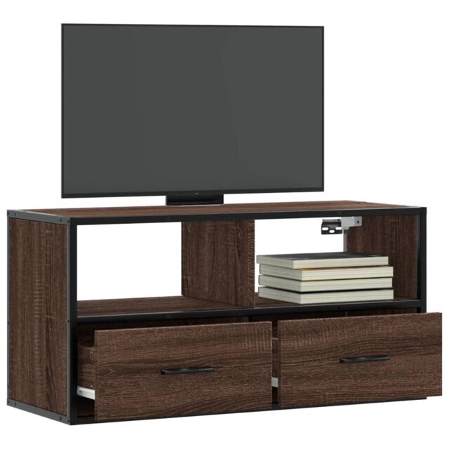 Berkfield Home TV Cabinet Brown Oak 80x31x39.5 cm Engineered Wood & Metal - image 1