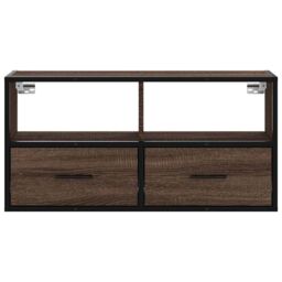 Berkfield Home TV Cabinet Brown Oak 80x31x39.5 cm Engineered Wood & Metal - thumbnail 4