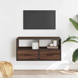 Berkfield Home TV Cabinet Brown Oak 80x31x39.5 cm Engineered Wood & Metal - thumbnail 3
