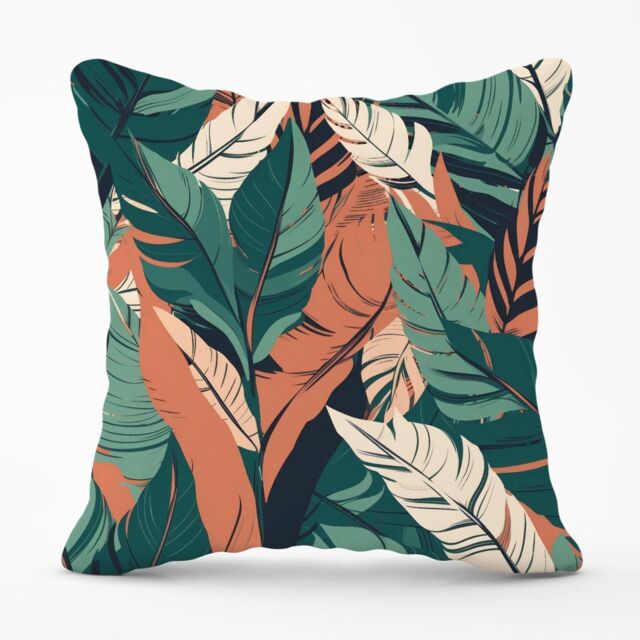 Warren Reed - Designer Autumn Tropical Leaves Outdoor Cushion in Green - Size: 60 cm x 60 cm - image 1