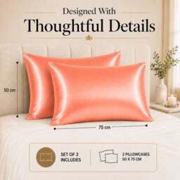 Grace Super Soft Pillow Cases 2 Pack Satin Silk Envelope Closure in Coral - Size: Standard Pillow Case - thumbnail 9