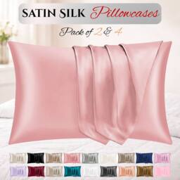 Grace Super Soft Pillow Cases 2 Pack Satin Silk Envelope Closure in Coral - Size: Standard Pillow Case - thumbnail 1