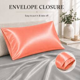 Grace Super Soft Pillow Cases 2 Pack Satin Silk Envelope Closure in Coral - Size: Standard Pillow Case - thumbnail 6