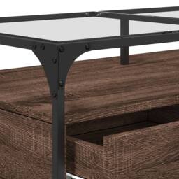 Berkfield Home Coffee Table with Glass Top Brown Oak 98.5x50x45 cm Steel - thumbnail 8