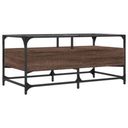 Berkfield Home Coffee Table with Glass Top Brown Oak 98.5x50x45 cm Steel - thumbnail 6
