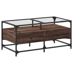 Berkfield Home Coffee Table with Glass Top Brown Oak 98.5x50x45 cm Steel