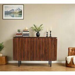 IH Design Carney Mango Wood Slatted Large 2 Doors Sideboard -Walnut in Brown