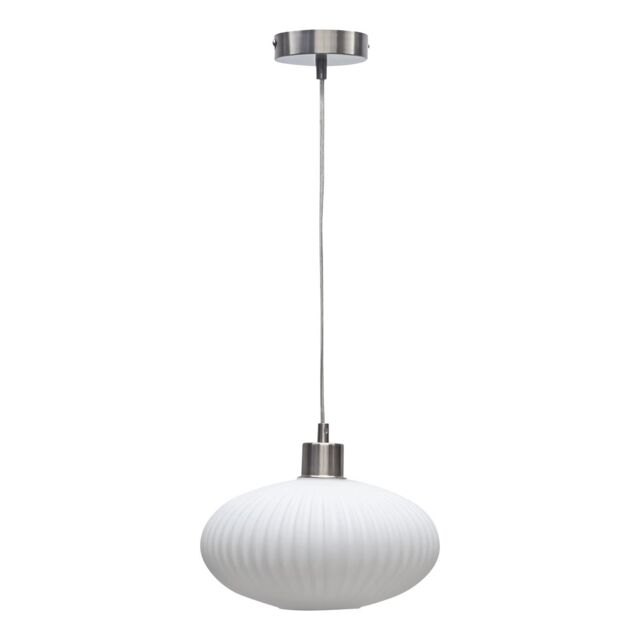 First Choice Lighting Baton - White Ribbed Oval Glass with Satin Nickel Pendant Fitting - image 1
