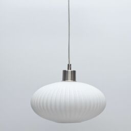 First Choice Lighting Baton - White Ribbed Oval Glass with Satin Nickel Pendant Fitting - thumbnail 6