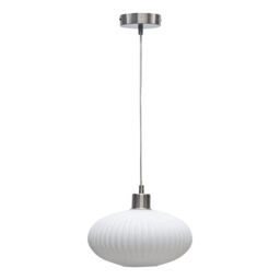 First Choice Lighting Baton - White Ribbed Oval Glass with Satin Nickel Pendant Fitting - thumbnail 1