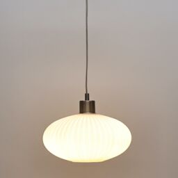 First Choice Lighting Baton - White Ribbed Oval Glass with Satin Nickel Pendant Fitting - thumbnail 5
