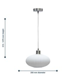 First Choice Lighting Baton - White Ribbed Oval Glass with Satin Nickel Pendant Fitting - thumbnail 8