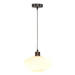 First Choice Lighting Baton - White Ribbed Oval Glass with Satin Nickel Pendant Fitting - thumbnail 2