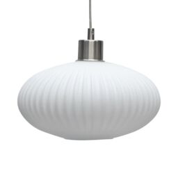 First Choice Lighting Baton - White Ribbed Oval Glass with Satin Nickel Pendant Fitting - thumbnail 7