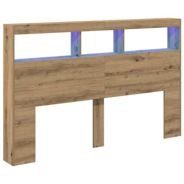 Berkfield Home Headboard Cabinet with LED Artisan Oak 160x17x102 cm in Brown - Size: 160 x 17 x 102 cm - image 1