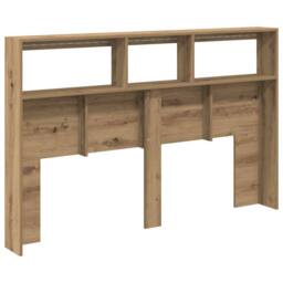 Berkfield Home Headboard Cabinet with LED Artisan Oak 160x17x102 cm in Brown - Size: 160 x 17 x 102 cm - thumbnail 9