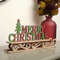 Melody Maison Rustic Wooden Green & Red Merry Christmas Sleigh Sign - thumbnail 3