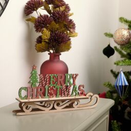 Melody Maison Rustic Wooden Green & Red Merry Christmas Sleigh Sign - thumbnail 6