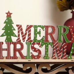 Melody Maison Rustic Wooden Green & Red Merry Christmas Sleigh Sign - thumbnail 2