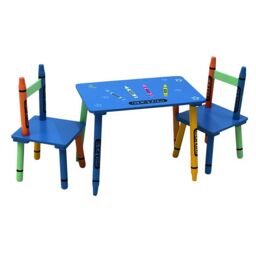 Oypla Childrens Wooden Crayon Table & Chairs Set - thumbnail 3