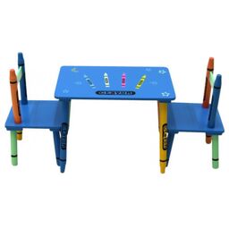Oypla Childrens Wooden Crayon Table & Chairs Set - thumbnail 4