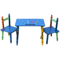 Oypla Childrens Wooden Crayon Table & Chairs Set - thumbnail 1