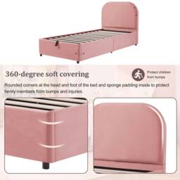 Merax Single Upholstered Ottoman Storage Bed Frame with Rounded Headboard in Pink - thumbnail 7