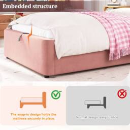 Merax Single Upholstered Ottoman Storage Bed Frame with Rounded Headboard in Pink - thumbnail 4