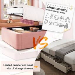 Merax Single Upholstered Ottoman Storage Bed Frame with Rounded Headboard in Pink - thumbnail 5