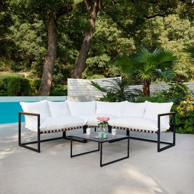 Home Detail Marbella Black Garden Corner Set with Ivory Cushions - image 1
