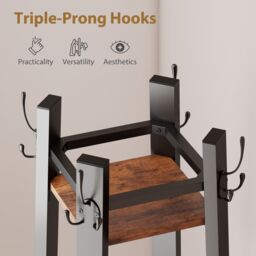 HOMCOM Industrial Coat Stand with 4 Storage Shelves & 8 Hooks in Brown - thumbnail 6