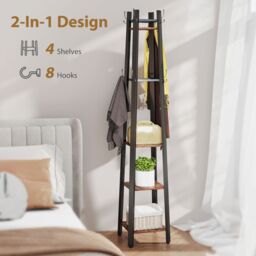 HOMCOM Industrial Coat Stand with 4 Storage Shelves & 8 Hooks in Brown - thumbnail 4