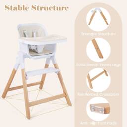 CASART 4-in-1 Convertible Baby Chair w/ Detachable & Adjustable Tray Footrest in Beige - thumbnail 7