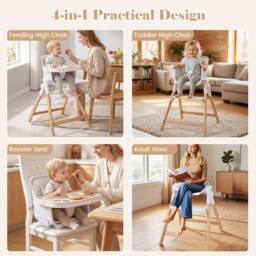 CASART 4-in-1 Convertible Baby Chair w/ Detachable & Adjustable Tray Footrest in Beige - thumbnail 6