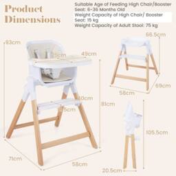 CASART 4-in-1 Convertible Baby Chair w/ Detachable & Adjustable Tray Footrest in Beige - thumbnail 2