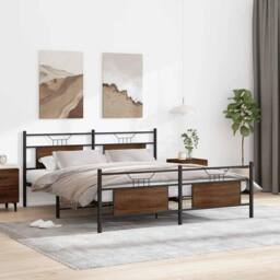 Berkfield Home Metal Bed Frame without Mattress Brown Oak 180x200 cm Super King - thumbnail 4