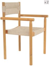 Nordlys Set of 2 Indoor Outdoor Chairs in Solid Acacia Wood & Rope in Brown - thumbnail 1