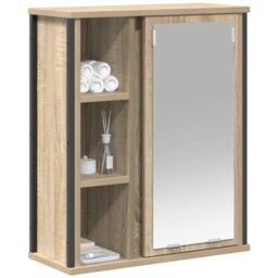 Berkfield Home Bathroom Wall Cabinet with Mirror Sonoma Oak 50x21x60 cm in Brown - Size: 50 x 21 x 60 cm - thumbnail 4
