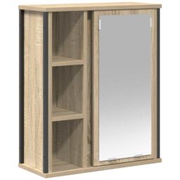 Berkfield Home Bathroom Wall Cabinet with Mirror Sonoma Oak 50x21x60 cm in Brown - Size: 50 x 21 x 60 cm - thumbnail 2