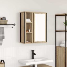 Berkfield Home Bathroom Wall Cabinet with Mirror Sonoma Oak 50x21x60 cm in Brown - Size: 50 x 21 x 60 cm