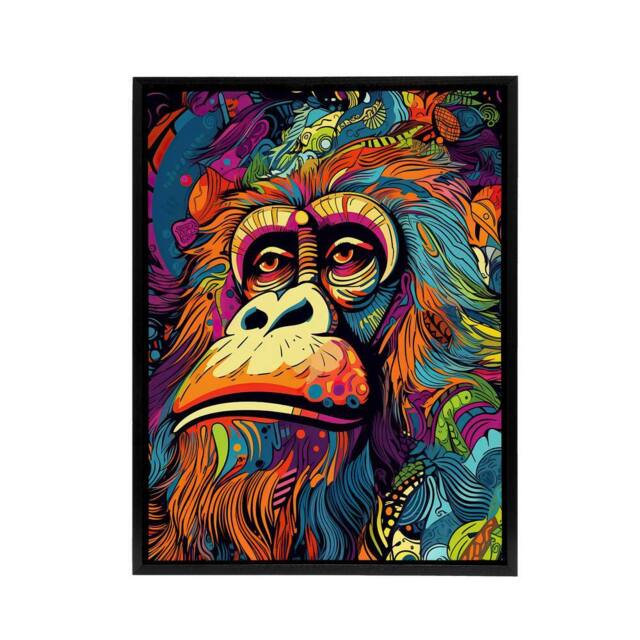 "Artery8 Orangutan Great Ape Colourful Psychedelic Framed Canvas Wall Art Print - Size: W24"" x H32""" - image 1