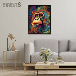 "Artery8 Orangutan Great Ape Colourful Psychedelic Framed Canvas Wall Art Print - Size: W24"" x H32""" - thumbnail 3