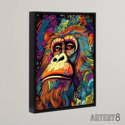 "Artery8 Orangutan Great Ape Colourful Psychedelic Framed Canvas Wall Art Print - Size: W24"" x H32""" - thumbnail 2